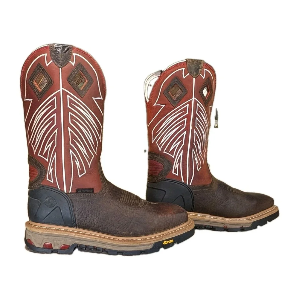Justin Mens Steel Toe Vibram Waterproof Work Boots Brown WK2115 Size 9.5D